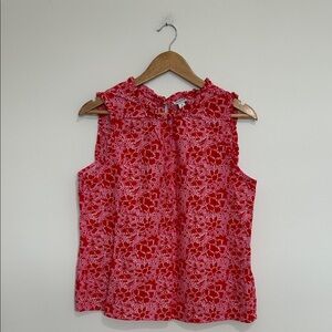 J. Crew Red Floral Linen Cotton Blend Sleeveless Blouse Size Medium